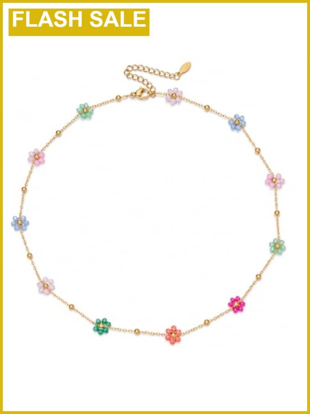 18K Gold Plated Beaded Flower Choker Necklace for Women